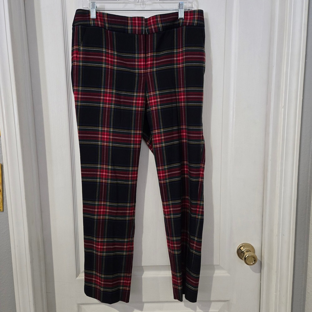 Talbots Hampshire Ankle Pants Womens 8 Navy Red Plaid Holiday Trousers Preppy